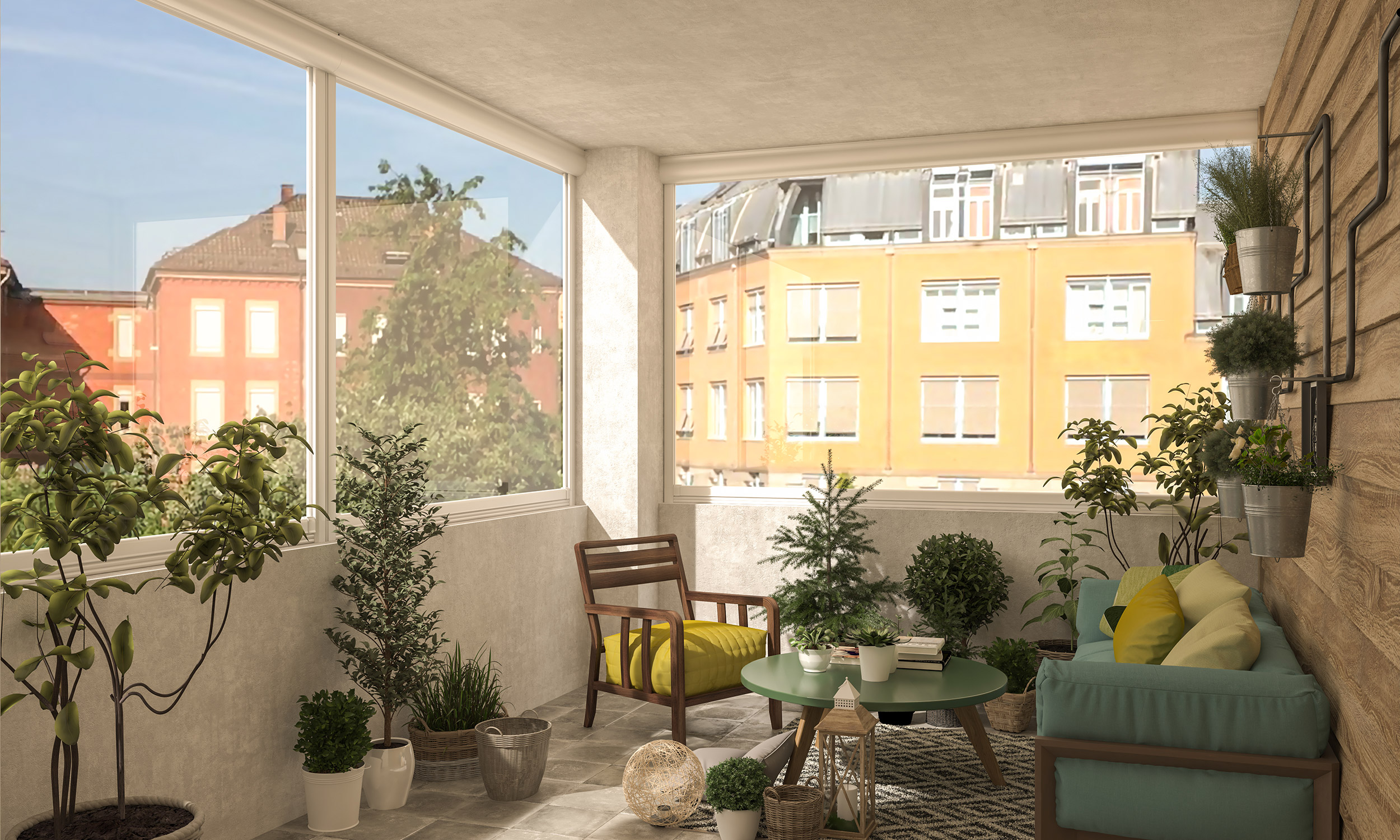 Vetrontenda su balconata in città